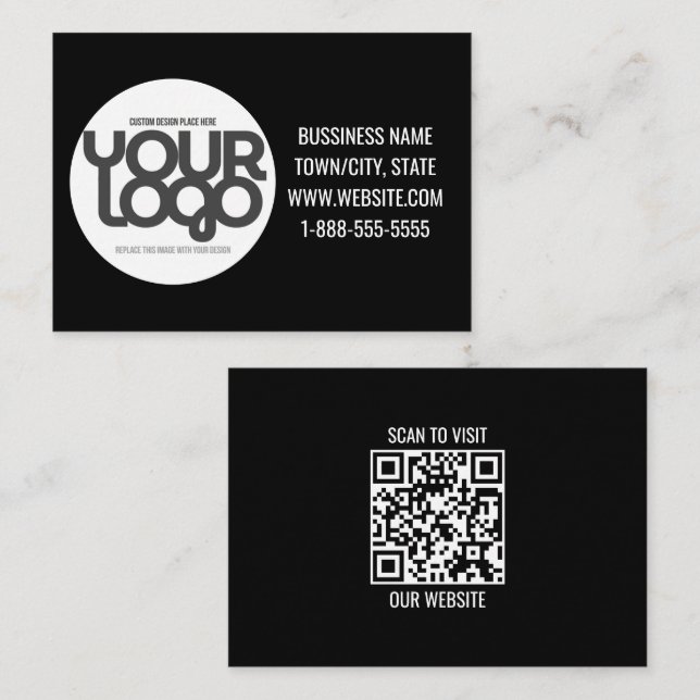 QR Code Customizable Modern Black Note Card (Front/Back)