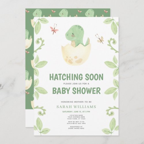 QR Code Cute Dinosaur Hatching Soon Baby Shower Invitation