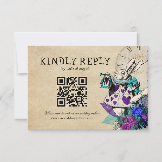 QR Code Dark Alice in Wonderland Wedding RSVP Card (Front)