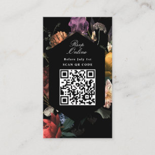 QR Code Dark Moody Black Floral Website RSVP Enclosure Card