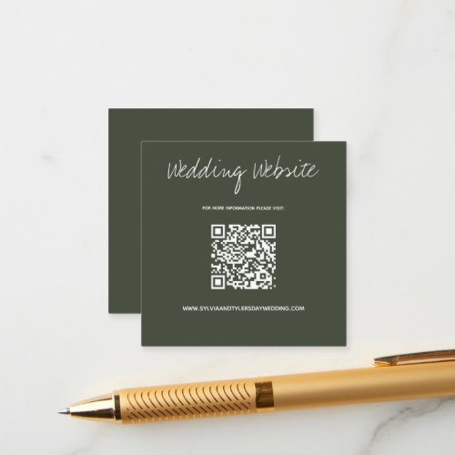 QR Code Dark Sage Wedding Website Enclosure Card