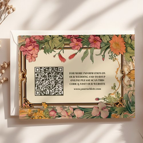 QR Code Decorative Floral Art Nouveau Wedding Enclosure Card