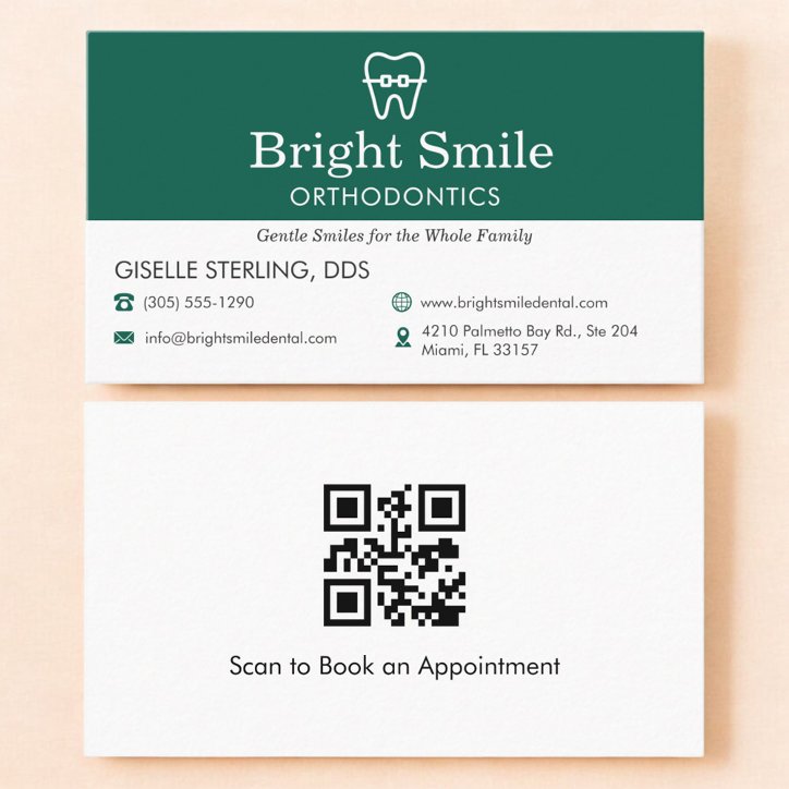 QR Code Dentist Orthodontics Office Braces Logo Business Card