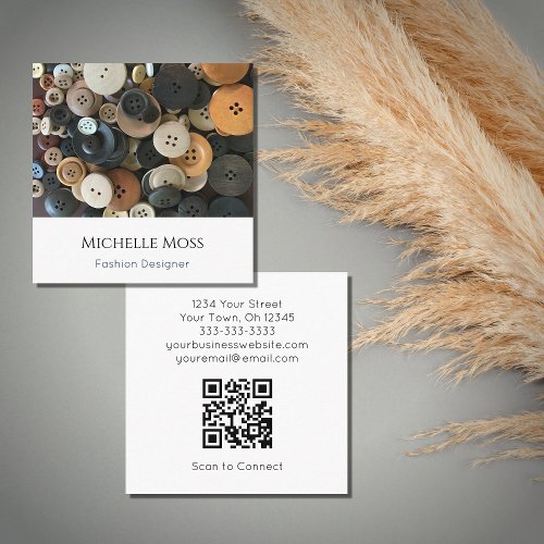 QR code Designer Sewing Buttons Simple Typography  Square Business Card