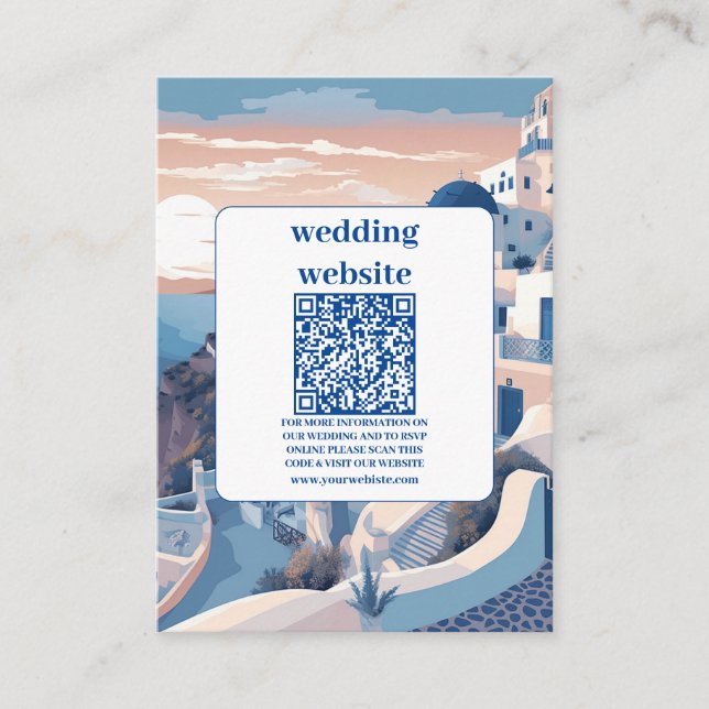 QR code Destination Greece Santorini Wedding Enclosure Card (Front)