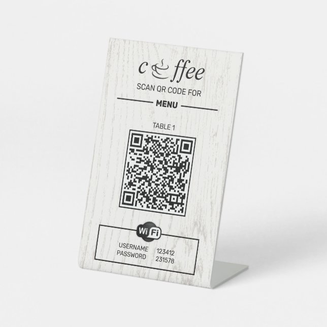 QR Code Digital Menu Wooden  Pedestal Sign (Front)