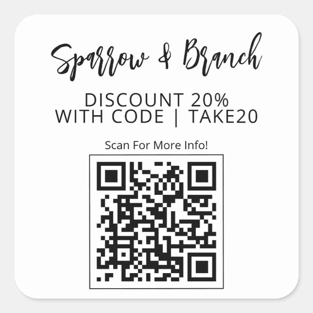 QR Code Discount Coupon Scannable Square Sticker (Front)
