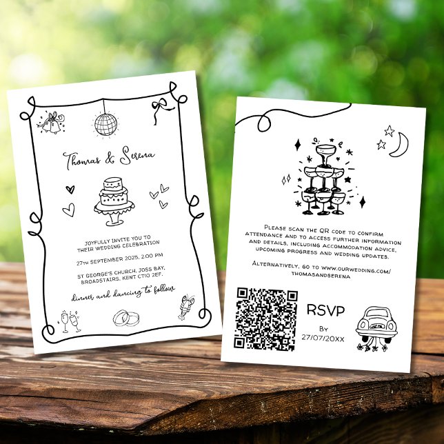 QR Code Doodle Hand Drawn Whimsical Invitation (Creator Uploaded)