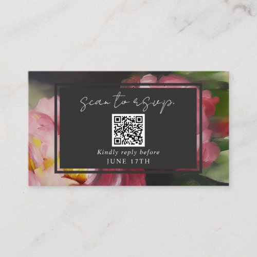 QR Code Dramatic Wedding RSVP Pink Floral Gray Enclosure Card