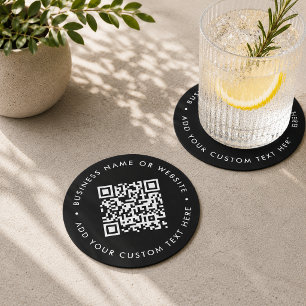 QR Code Drinks Coaster Black Business Promo