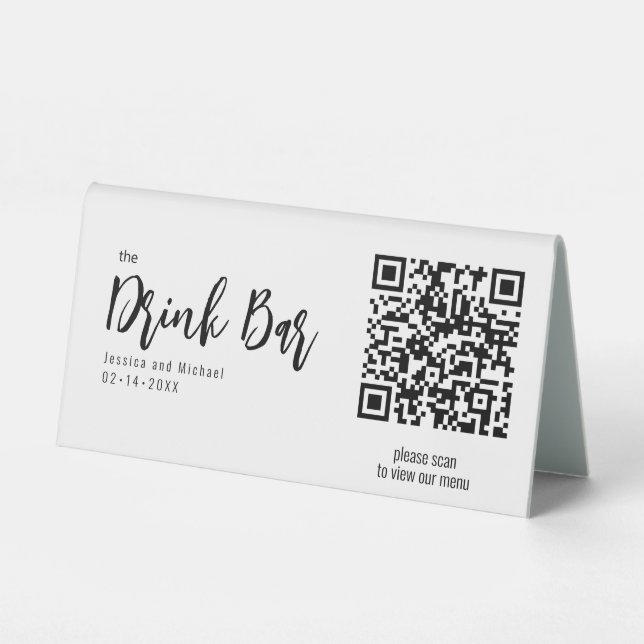 💍QR code Drinks menu Minimalist Elegant  Table Tent (Front)