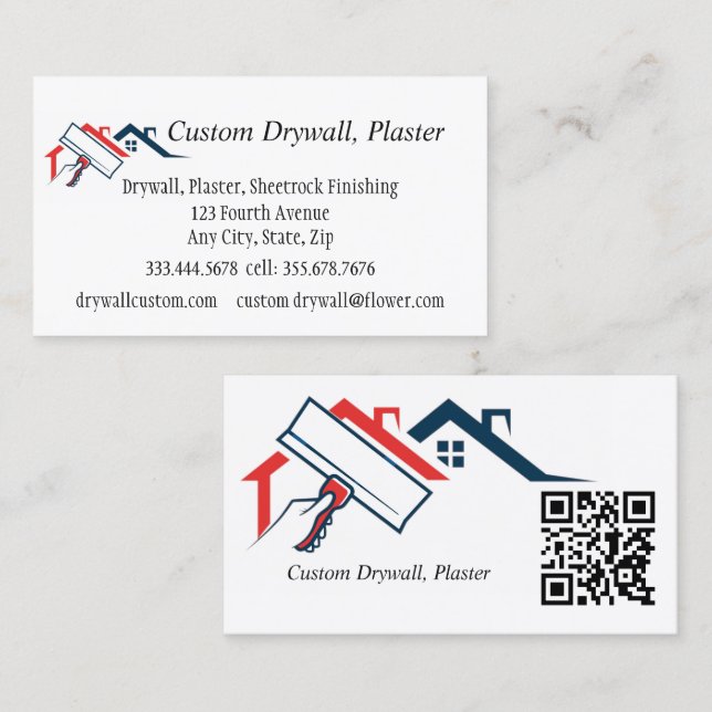 QR Code Drywall, Plaster, Sheetrock Finishing  Business Card (Front/Back)