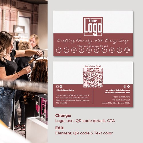 QR_Code Dual_Color Design Hair Salon Loyalty Card