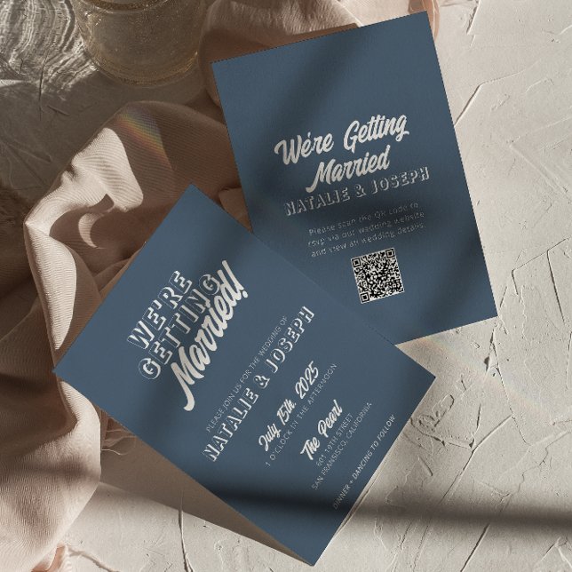 QR Code Dusty Blue Modern Fun Whimsical Wedding Invitation (Creator Uploaded)
