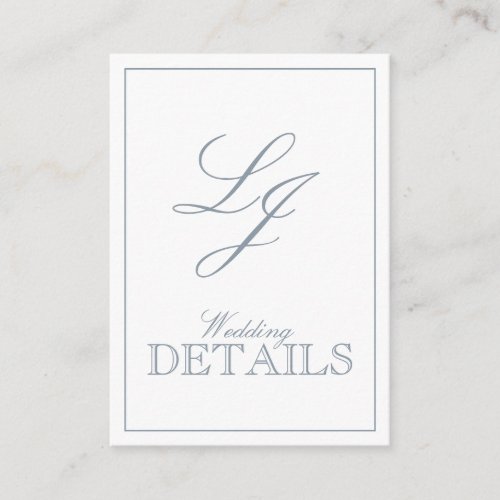 QR Code Dusty Blue Script Monogram Wedding Details Enclosure Card