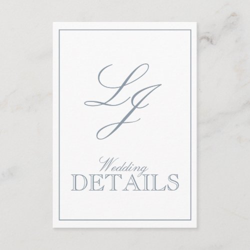 QR Code Dusty Blue Script Monogram Wedding Details Enclosure Card