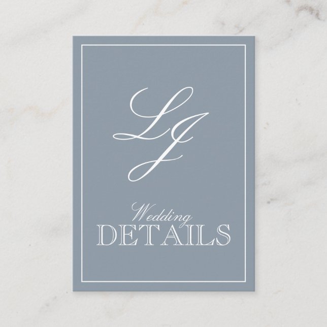 QR Code Dusty Blue Script Monogram Wedding Details Enclosure Card (Front)