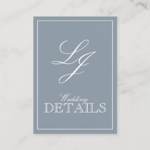 QR Code Dusty Blue Script Monogram Wedding Details Enclosure Card
