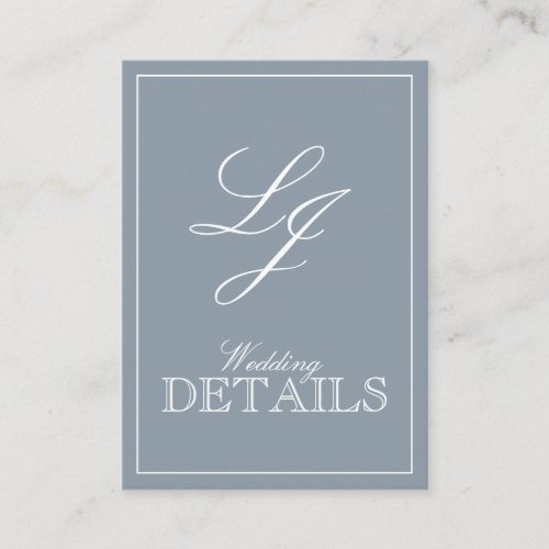 QR Code Dusty Blue Script Monogram Wedding Details Enclosure Card