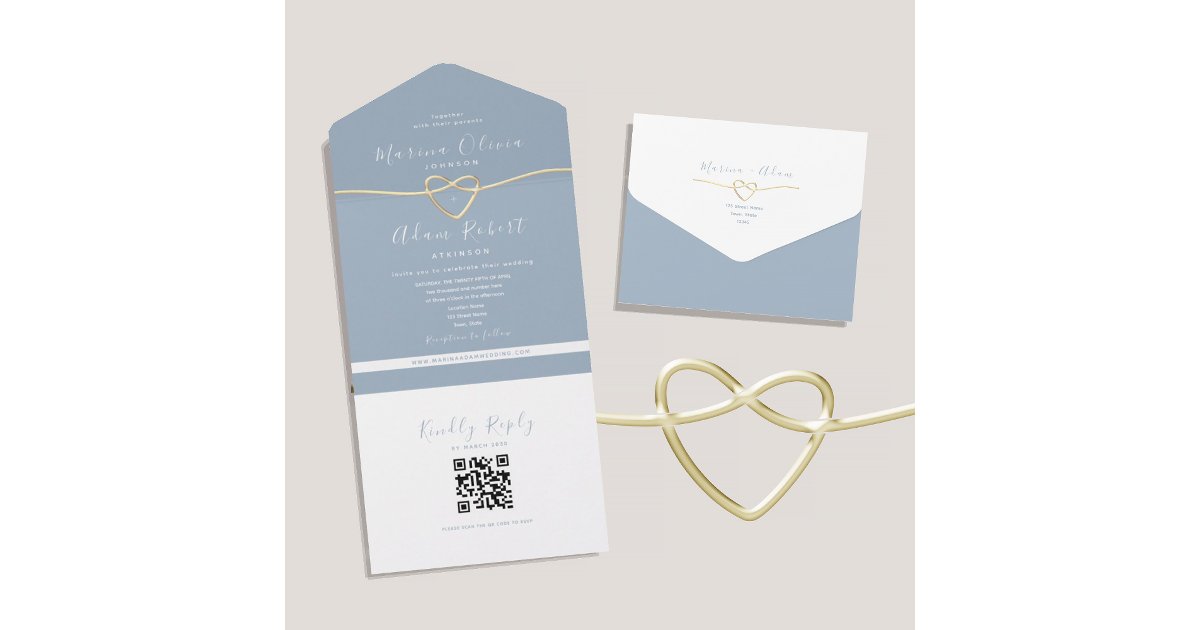 Marry Blue Code QR Code Dusty Blue Wedding All In One Invitation | Zazzle