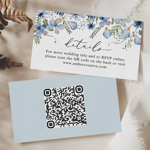 QR code Dusty Blue Wedding Details Enclosure Card