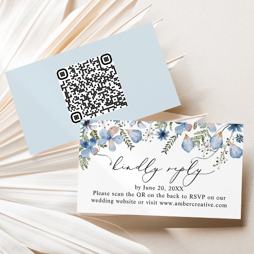 QR code Dusty Blue Wedding RSVP Enclosure Card