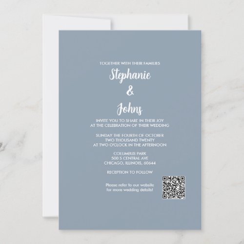 QR Code Dusty Blue White Script 2024 Wedding Invitation