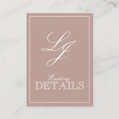 QR Code Dusty Rose Script Monogram Wedding Details Enclosure Card