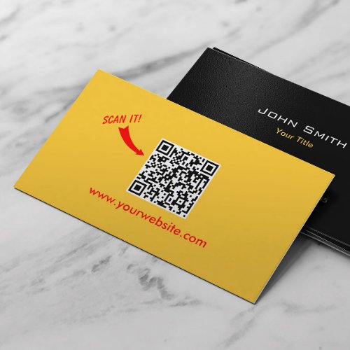 QR Code Easy Scan Plain Yellow Professional Business Card