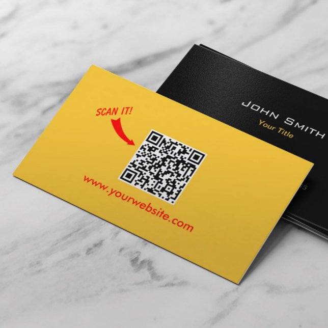 QR Code Easy Scan Plain Yellow Professional Business Card (Creator Uploaded)