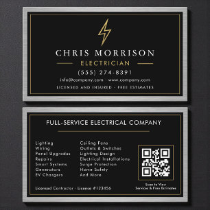 QR Code Electrician Electrical Contractor Metal Business Card