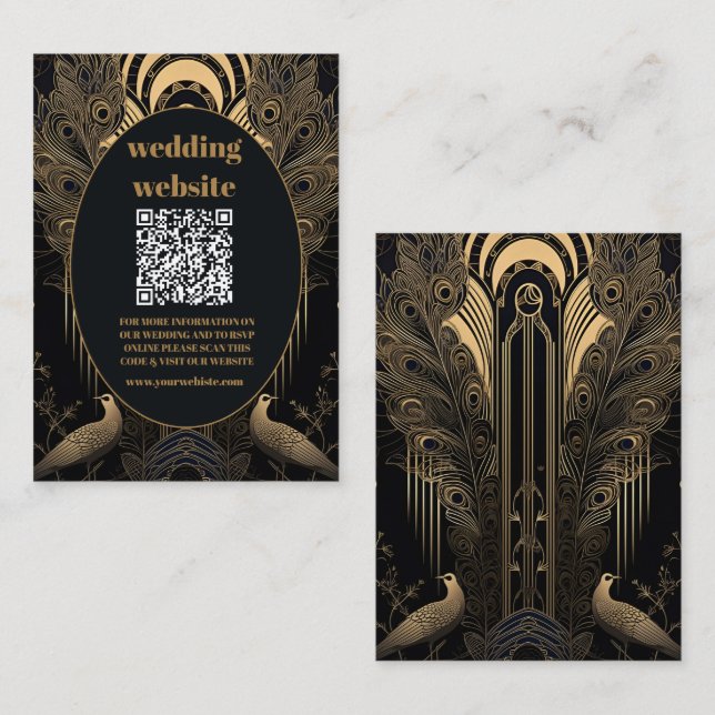 qr code Elegant Art Deco Peacocks Wedding Enclosure Card (Front/Back)