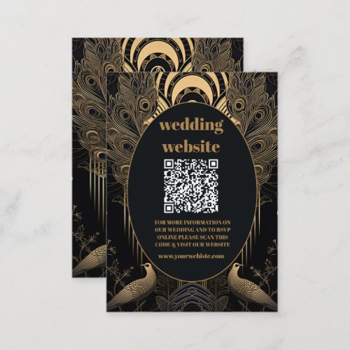 qr code Elegant Art Deco Peacocks Wedding Enclosure Card