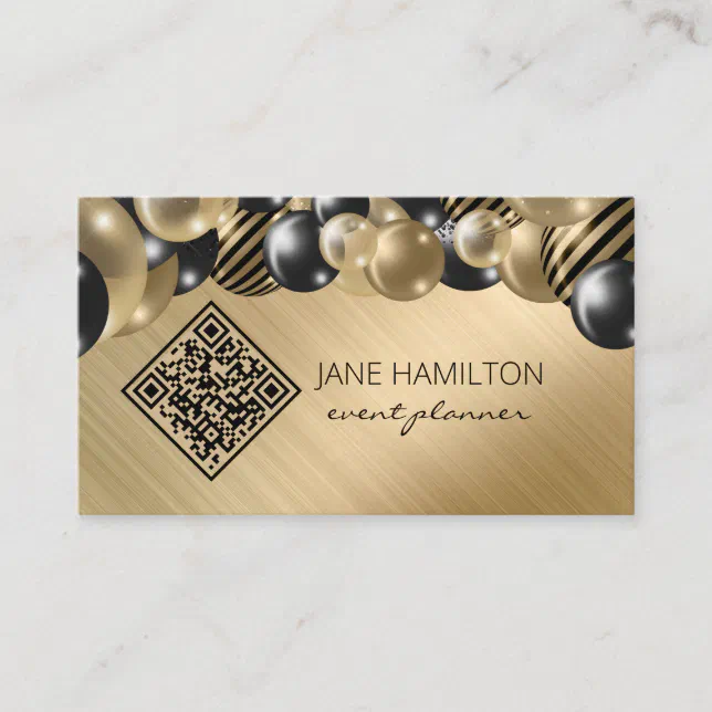 QR Code Elegant Balloons Gold Business Card | Zazzle