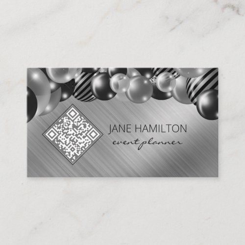 QR Code Elegant Balloons Silver Business Card