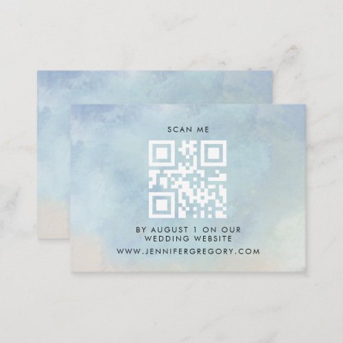 Qr Code Elegant Beach Watercolor Ocean RSVP Enclosure Card