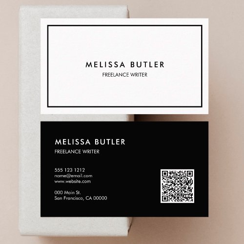 QR Code Elegant Black And White Business Card