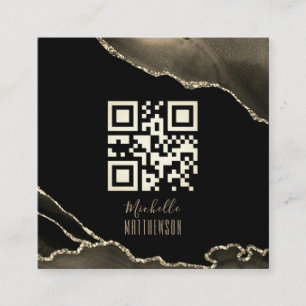 QR Code Elegant Black Gold Agate Social Media Square Business Card