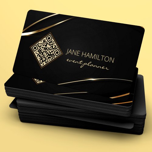 QR Code Elegant Black Gold Business Card