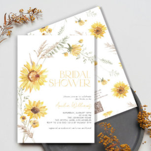 QR Code Elegant Boho Sunflower Bridal Shower Invitation