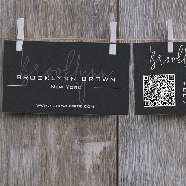 QR Code Elegant Classy Classic Minimalist Black Business Card (Creator Uploaded)