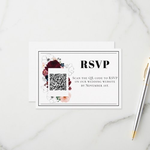 QR code Elegant Dark Florals RSVP Card