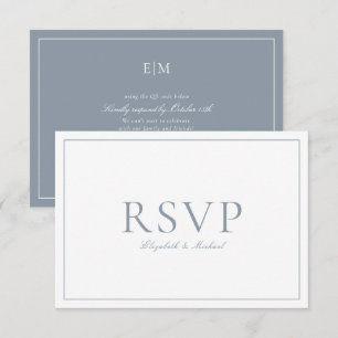 QR Code Elegant Dusty Blue Monogram Wedding RSVP Card
