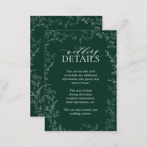 QR Code Elegant Emerald Green Leaf Wedding Details Enclosure Card