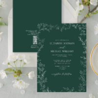 QR Code Elegant Emerald Green Minimal Leaf Wedding