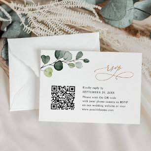 QR Code Elegant Eucalyptus Greenery Gold Wedding RSVP Card