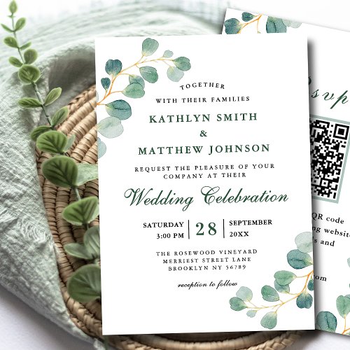 QR Code Elegant Eucalyptus Greenery Wedding Invitation