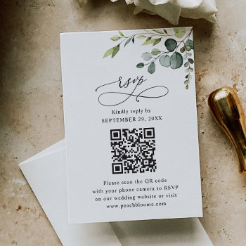 Qr Code Elegant Eucalyptus Greenery Wedding Rsvp Card by PeachBloome at Zazzle