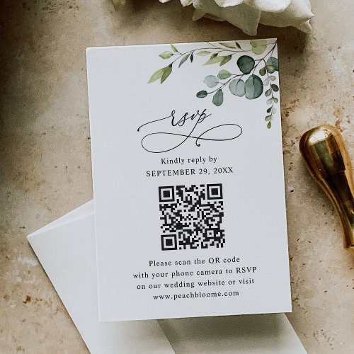 QR Code Elegant Eucalyptus Greenery Wedding RSVP Card