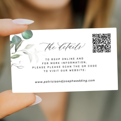 QR CODE elegant eucalyptus wedding website details Enclosure Card